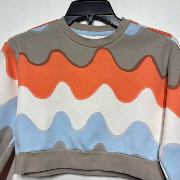 Marimekko x Adidas Allover Print Cotton Sweatshirt in Light Blue Brown Combo S - Picture 8 of 12